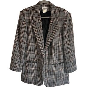 Booth Bay One Button Wool Blend Oversized Plaid Vintage Jacket, Size 12